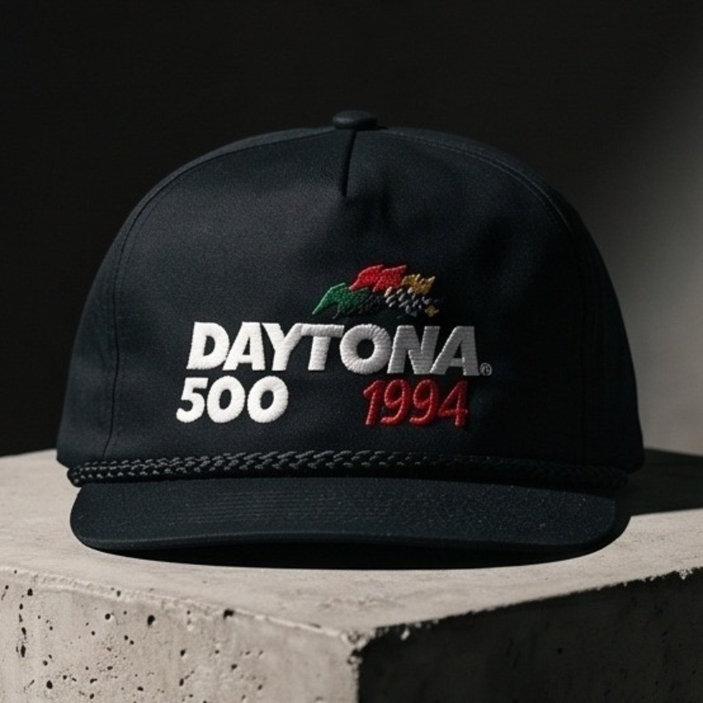 Vintage 90s NASCAR Daytona 500 1994 Sterling Marlin Rope Snapback Hat Black